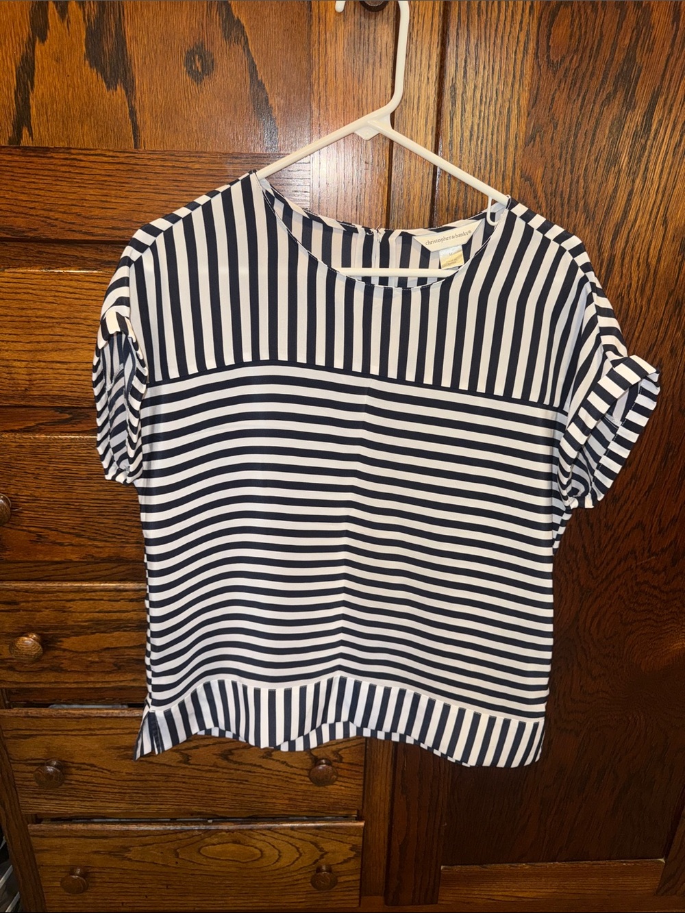Christopher & Banks Navy and White Striped Short-Sleeve Top